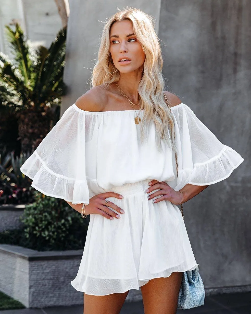 Ladies Off Shoulder Short Sleeves Daily Romper 1363