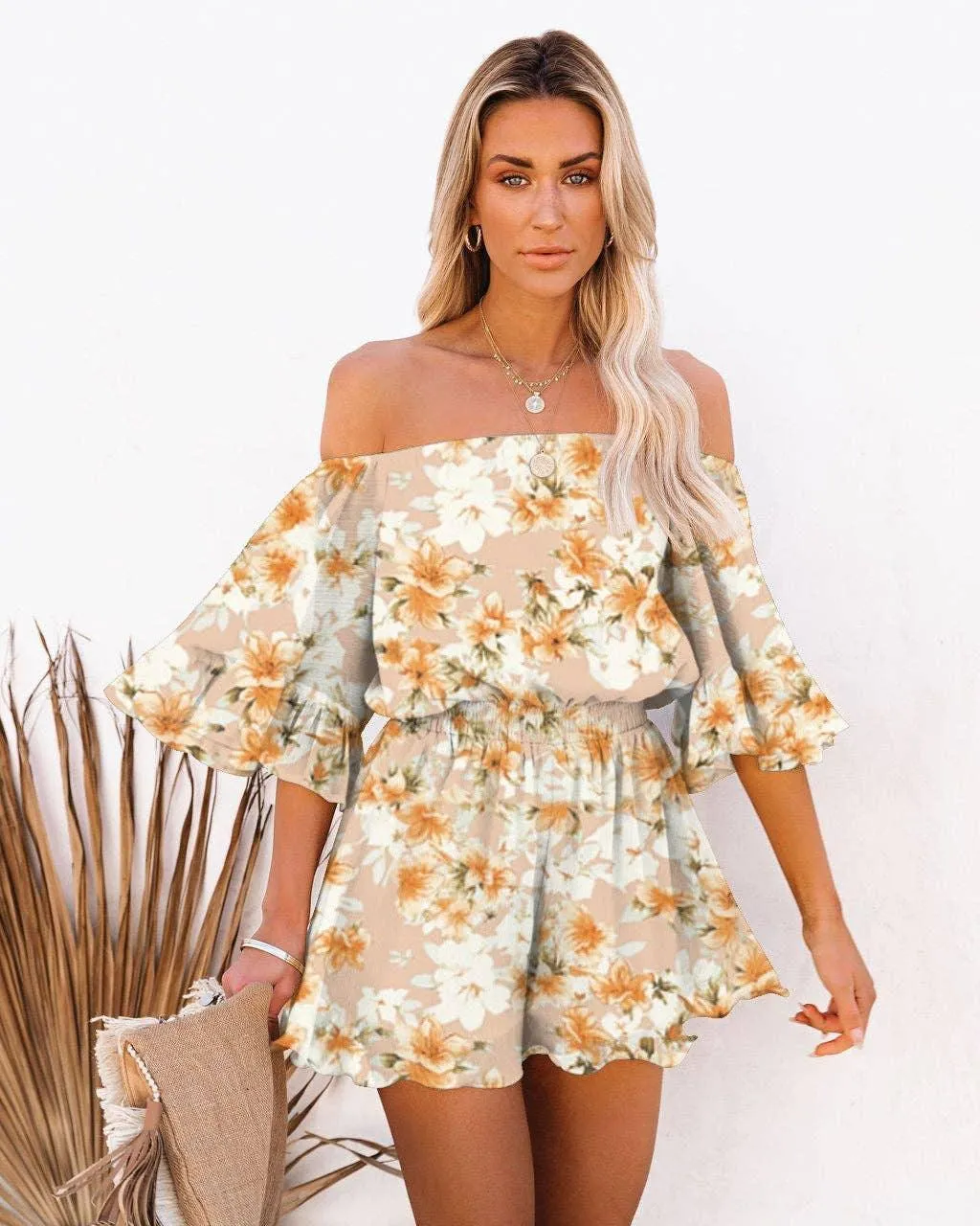 Ladies Off Shoulder Short Sleeves Daily Romper 1363