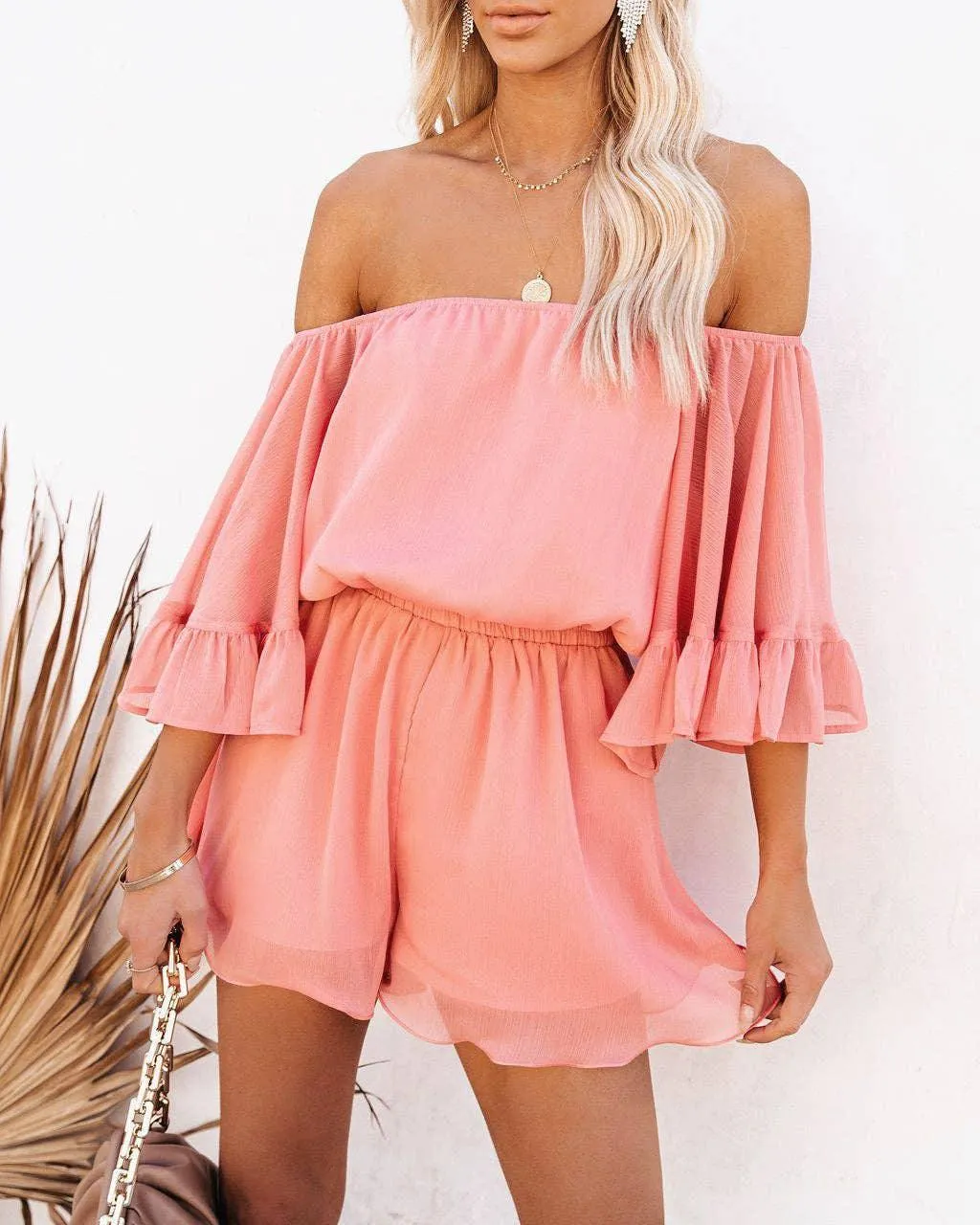 Ladies Off Shoulder Short Sleeves Daily Romper 1363