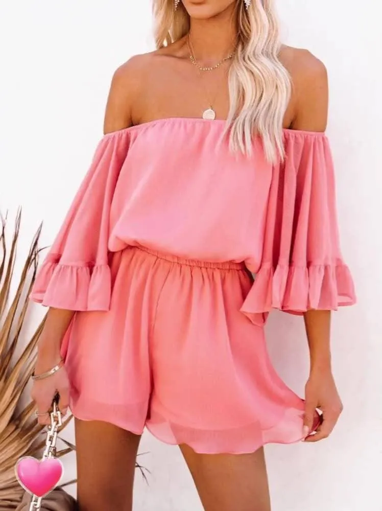 Ladies Off Shoulder Short Sleeves Daily Romper 1363