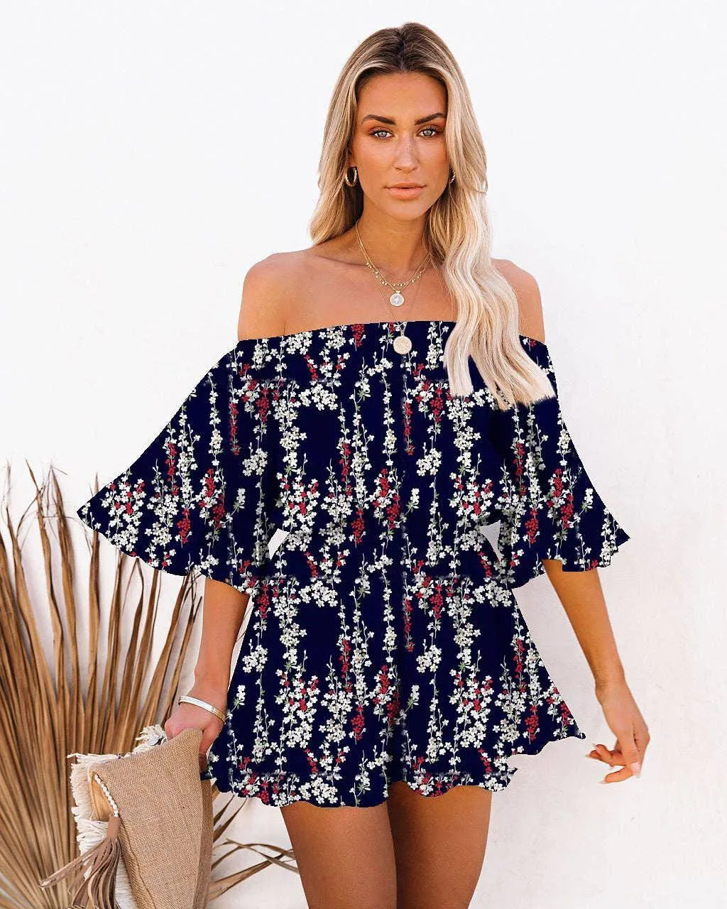 Ladies Off Shoulder Short Sleeves Daily Romper 1363