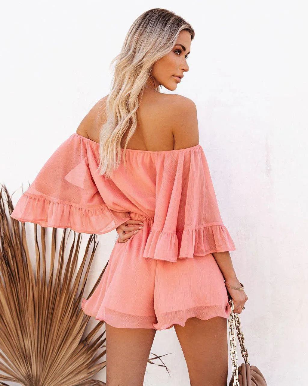 Ladies Off Shoulder Short Sleeves Daily Romper 1363