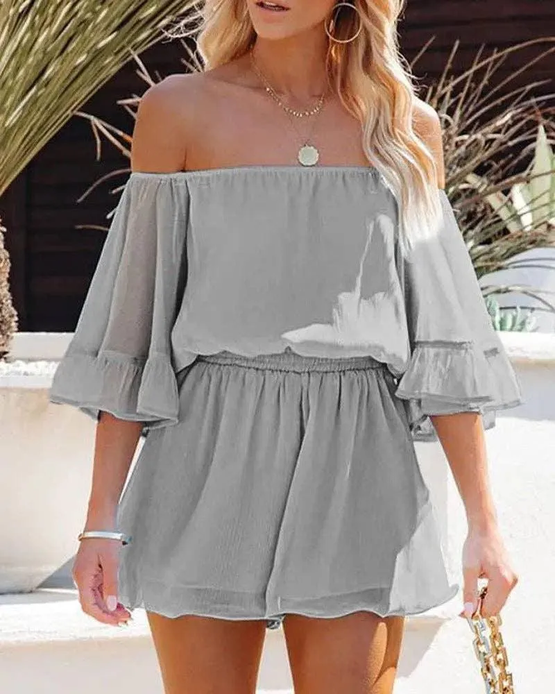 Ladies Off Shoulder Short Sleeves Daily Romper 1363