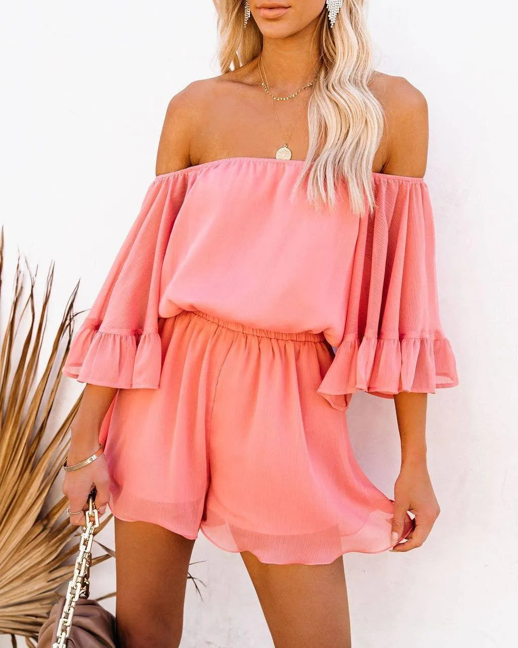 Ladies Off Shoulder Short Sleeves Daily Romper 1363