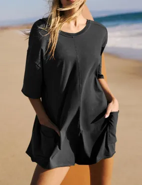 Ladies Solid Color Short Sleeves Romper EKBI