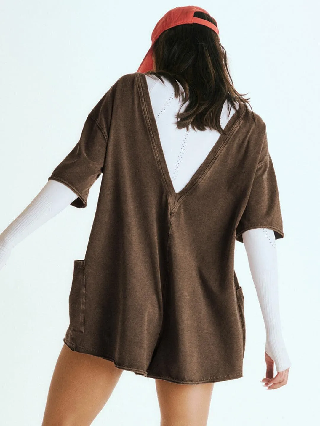 Ladies Solid Color Short Sleeves Romper EKBI