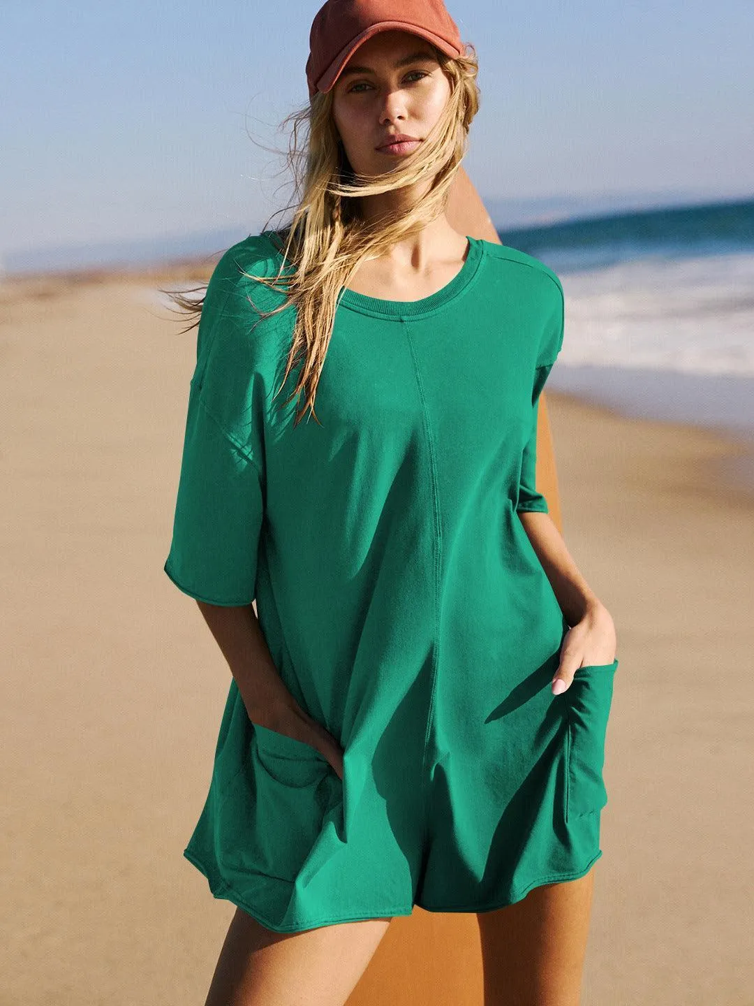 Ladies Solid Color Short Sleeves Romper EKBI