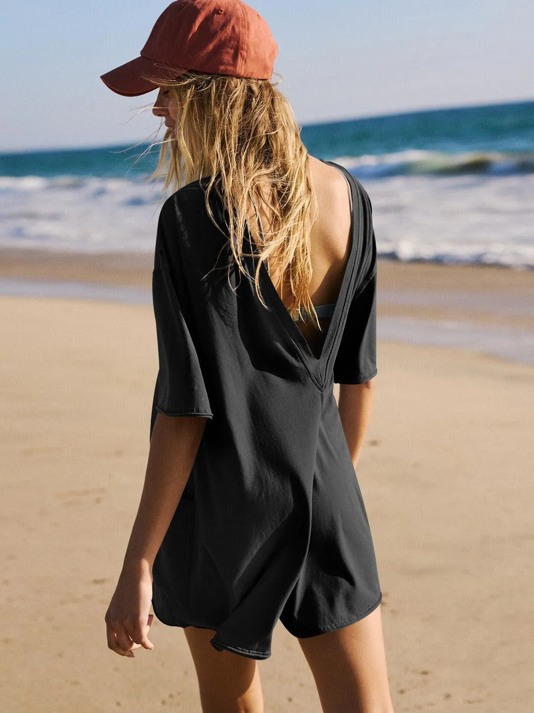 Ladies Solid Color Short Sleeves Romper EKBI