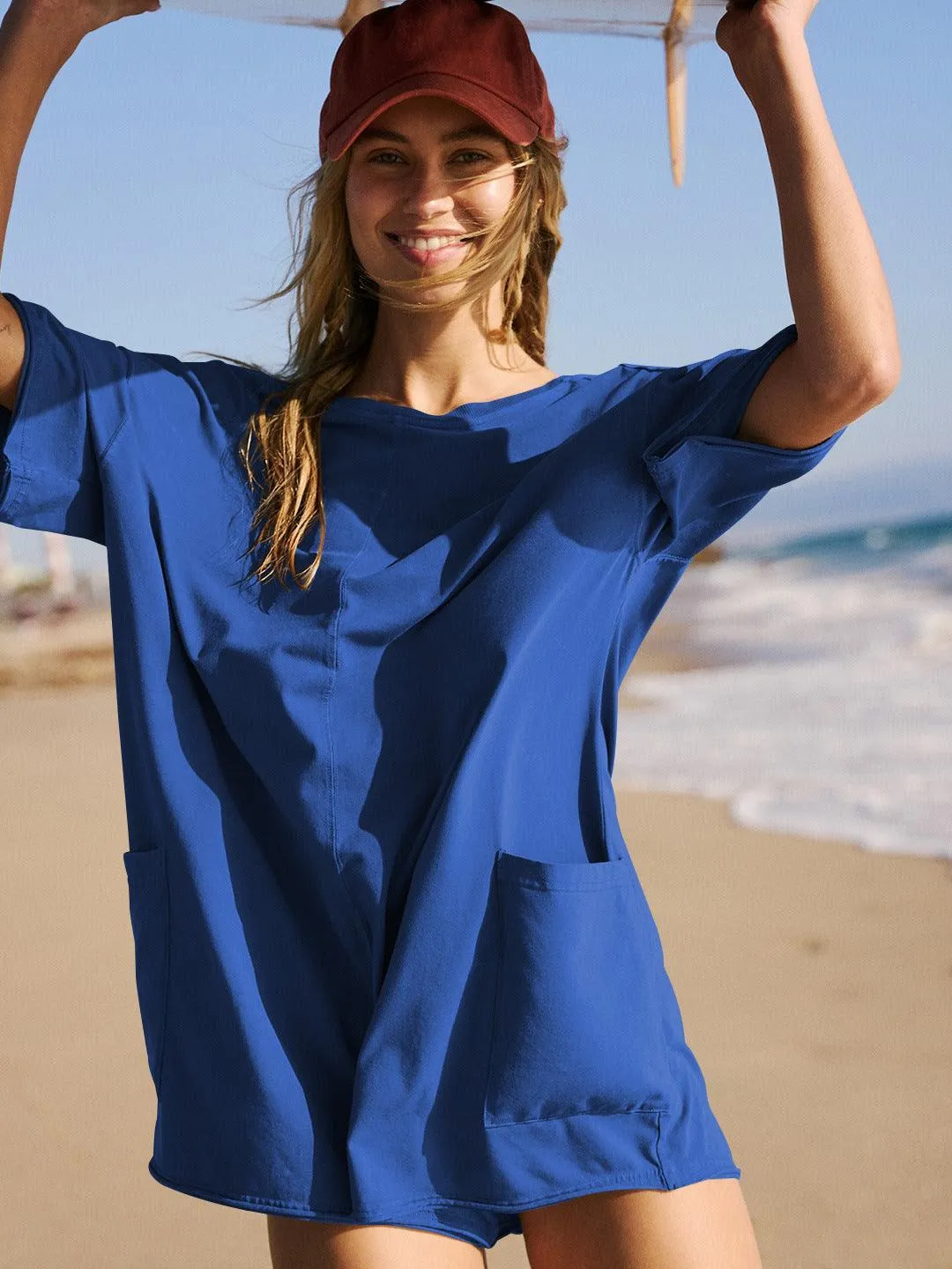 Ladies Solid Color Short Sleeves Romper EKBI