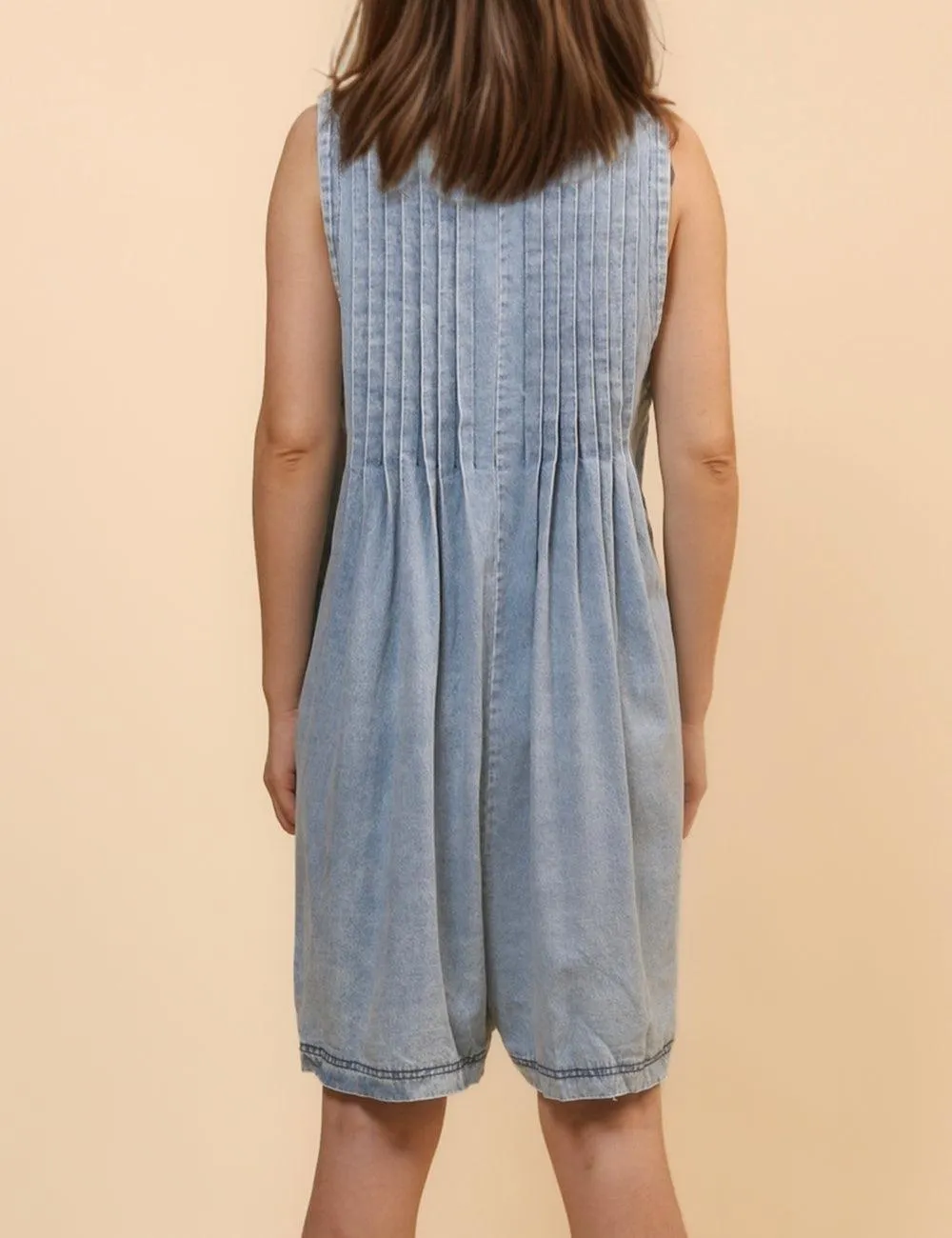 Ladies Tie Front V-Neck Sleeveless Denim Romper SKJ4676