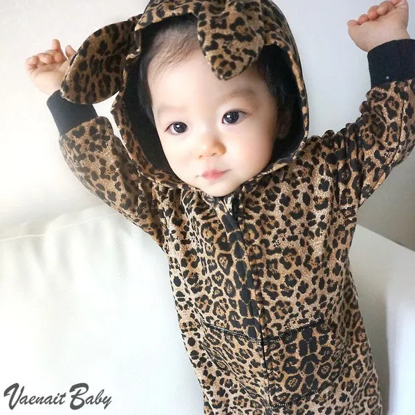 Leopard Cotton Hoodie Romper