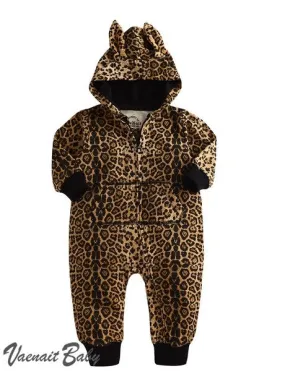 Leopard Cotton Hoodie Romper
