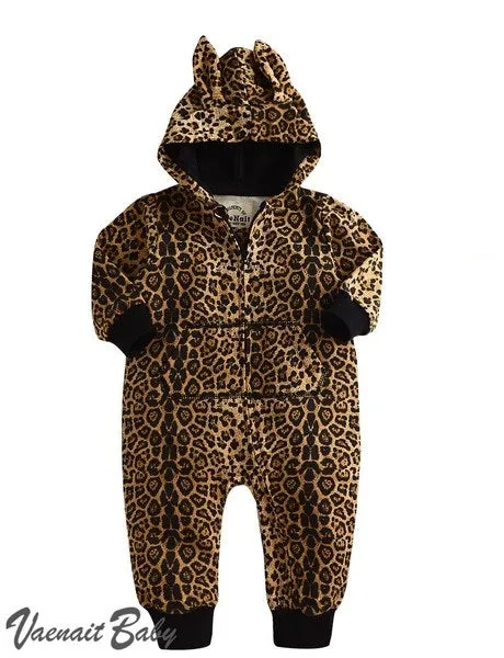 Leopard Cotton Hoodie Romper