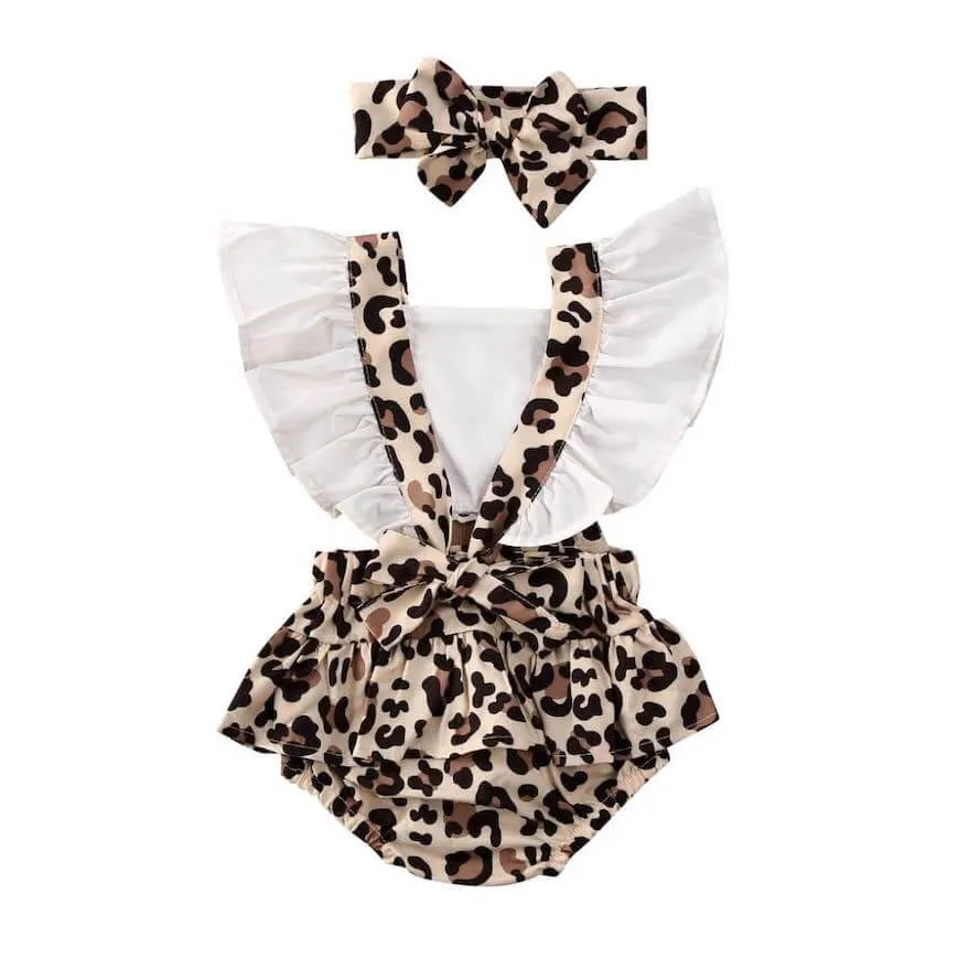 Leopard Pinafore Baby Romper