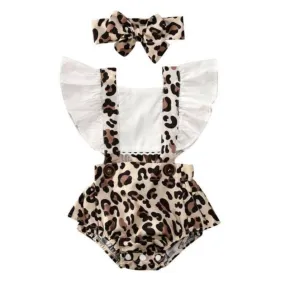 Leopard Pinafore Baby Romper
