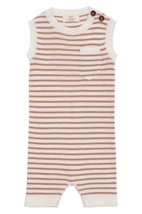 LIGHT KNITTED STRIPE ROMPER - CREAM/NATURAL COMB.