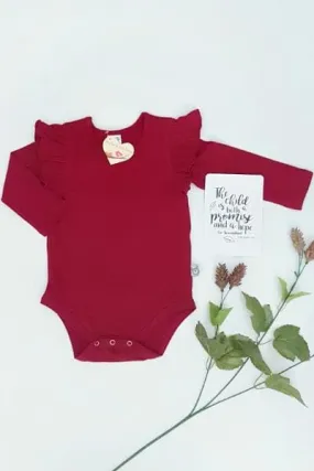 Long Sleeve Flutter Romper - Wine - 0000 to 2yrs