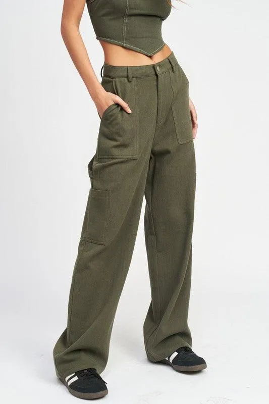 Low Waist Cargo Pants In Olive