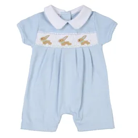 MAGNOLIA BABY - Springtime Bunny Smocked Romper - Blue