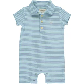 Me & Henry Aqua/Blue Stripe Pique Polo Romper