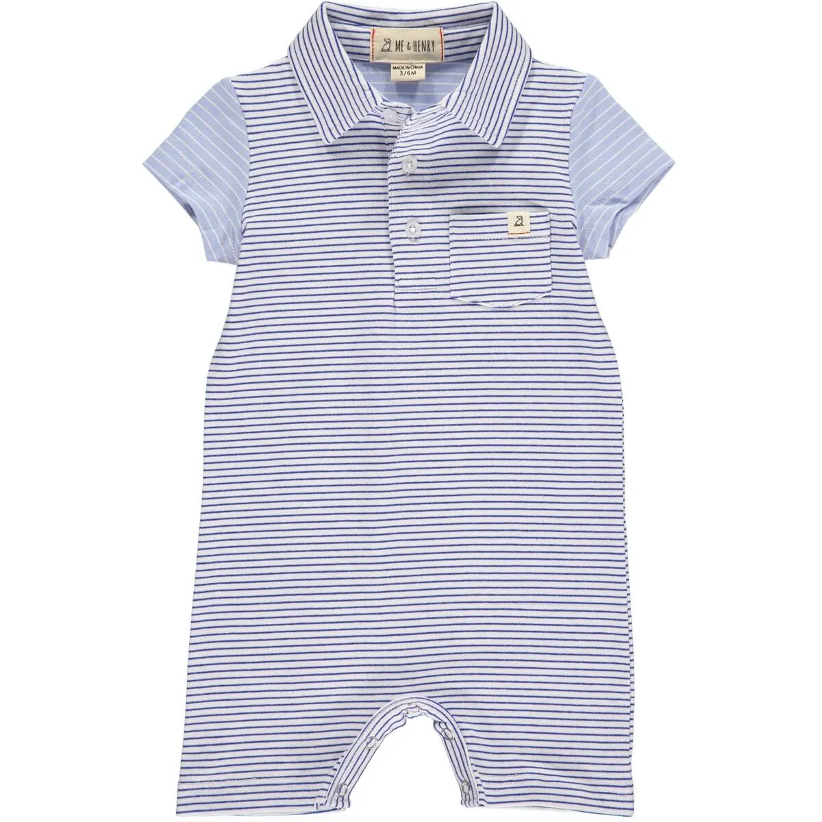 Me & Henry Saltash Polo Romper in Blue Stripe