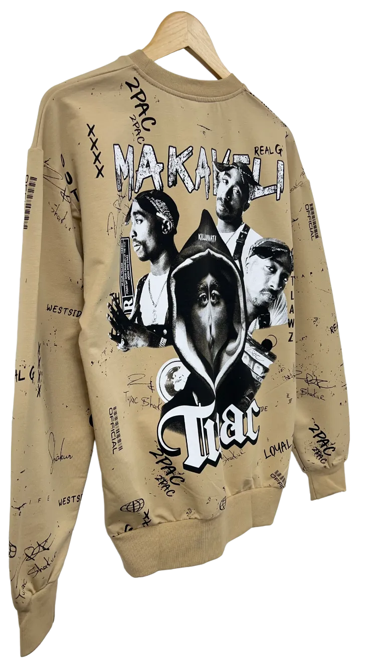 Men's Khaki 2pac Graphic Long Sleeves Sweatshirt Regular Fit