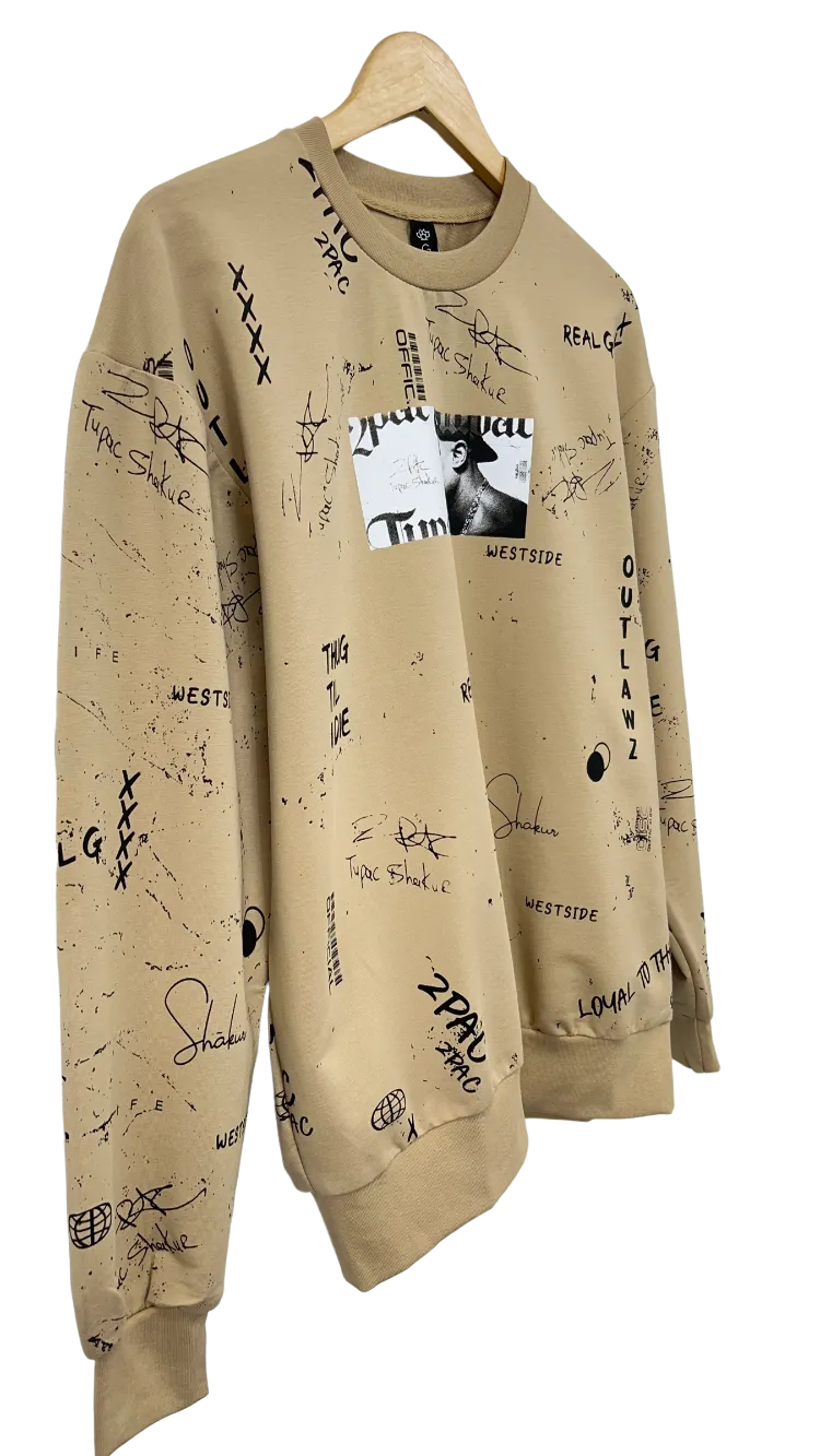 Men's Khaki 2pac Graphic Long Sleeves Sweatshirt Regular Fit