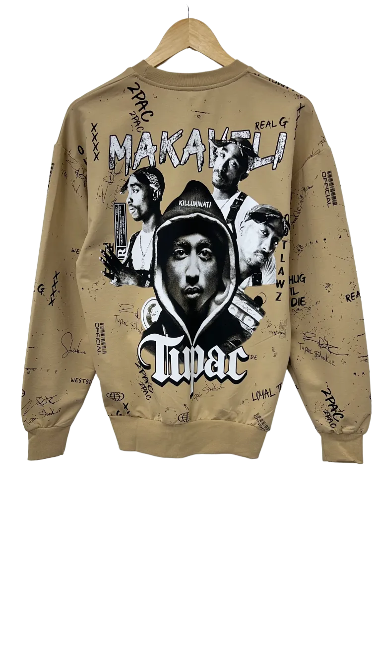 Men's Khaki 2pac Graphic Long Sleeves Sweatshirt Regular Fit
