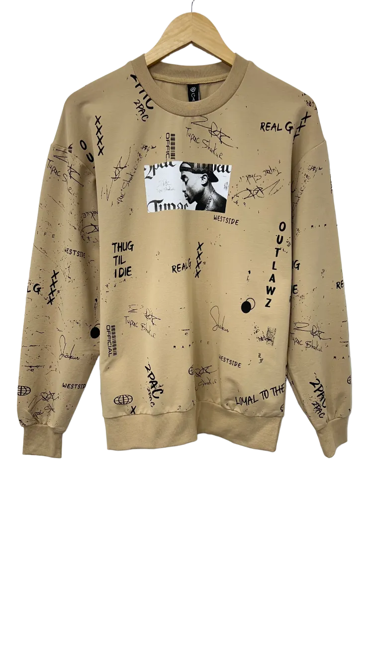 Men's Khaki 2pac Graphic Long Sleeves Sweatshirt Regular Fit
