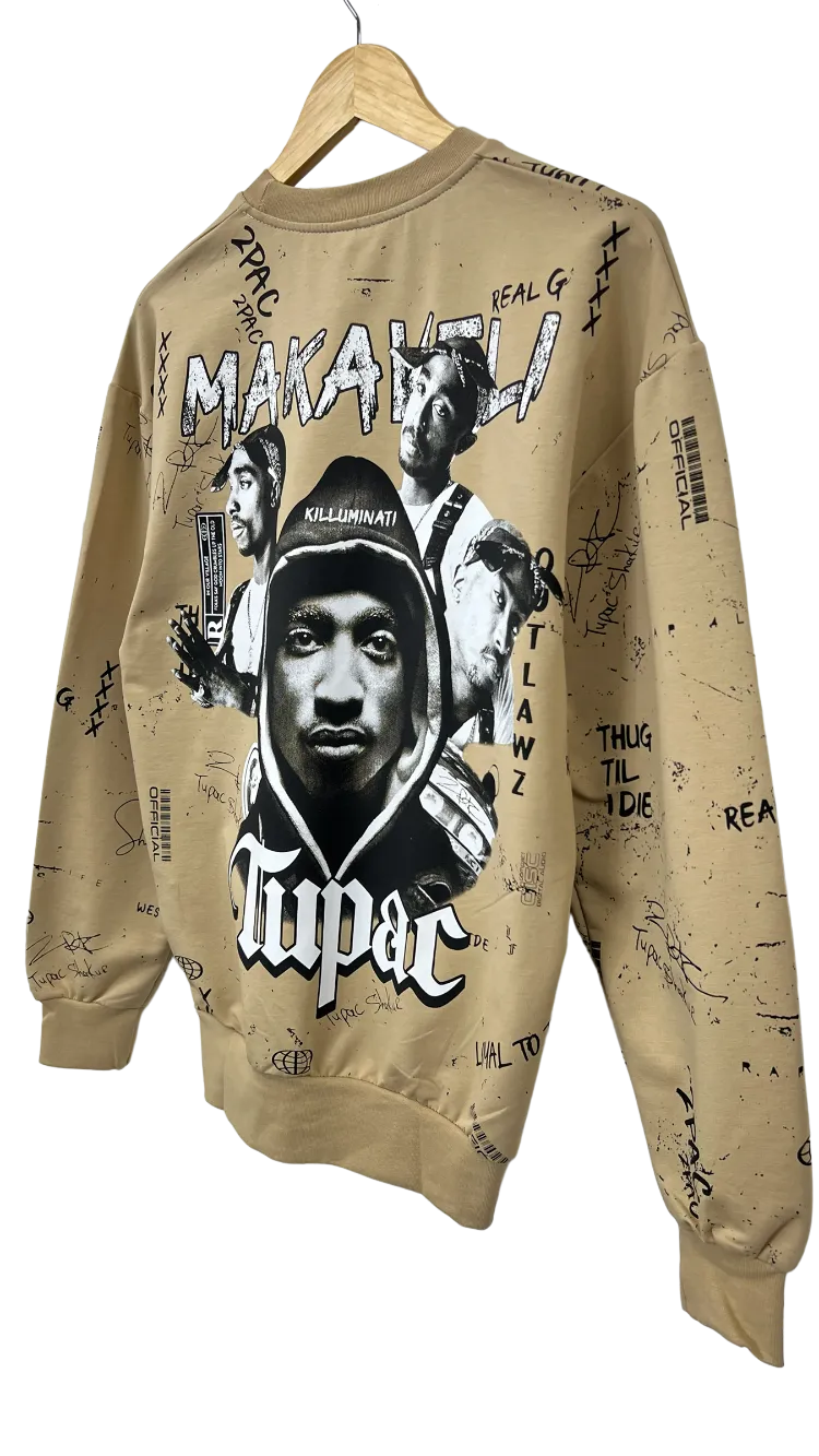 Men's Khaki 2pac Graphic Long Sleeves Sweatshirt Regular Fit