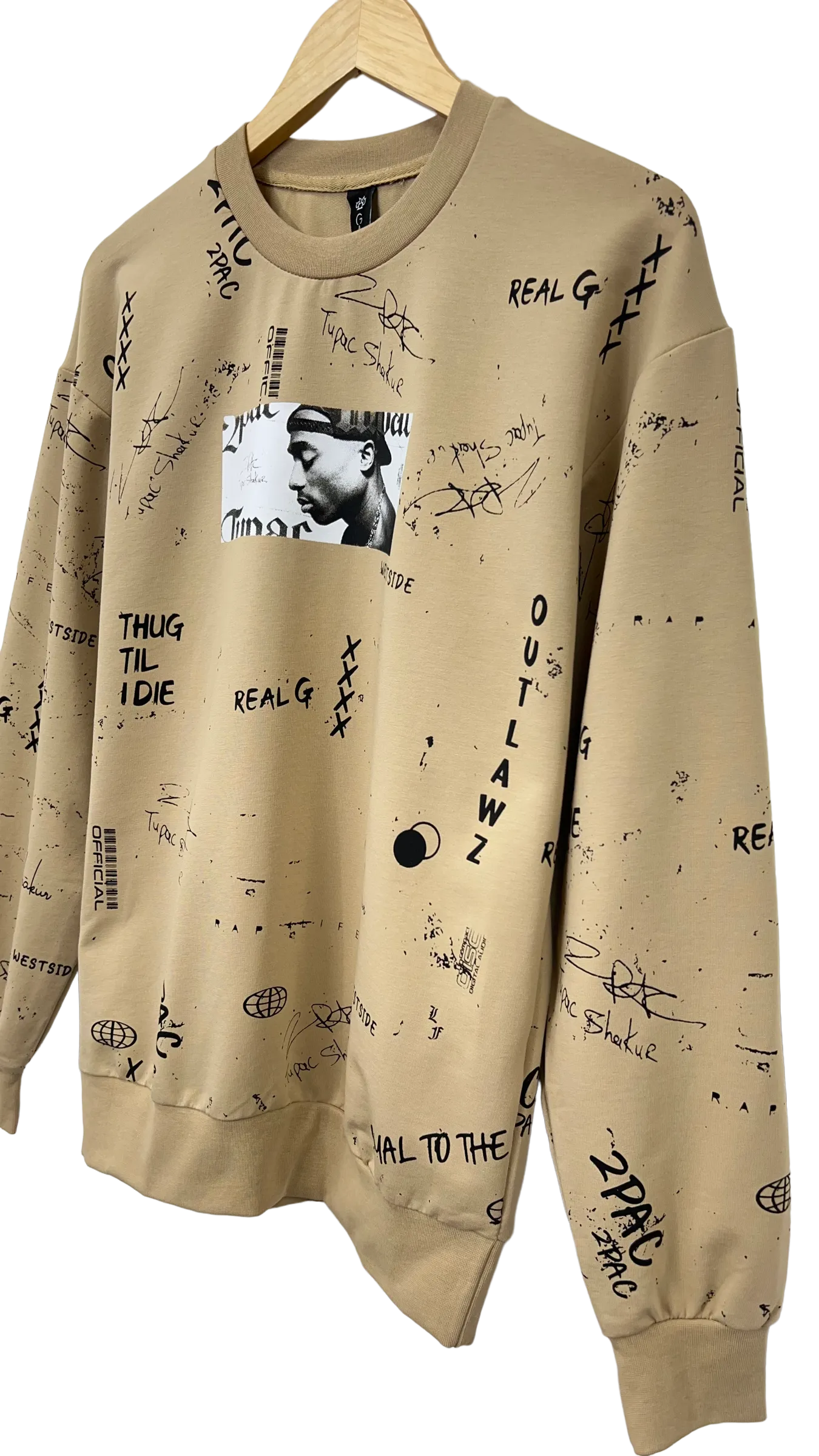 Men's Khaki 2pac Graphic Long Sleeves Sweatshirt Regular Fit