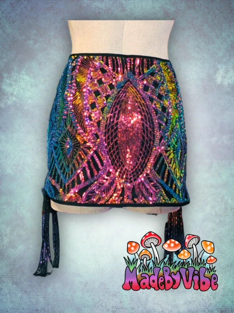Midnight Aurora Lace Up Sides Mini Pencil Skirt - Ready to Ship