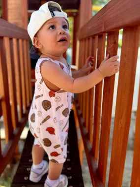 Muslin Shortie Romper, Baseball