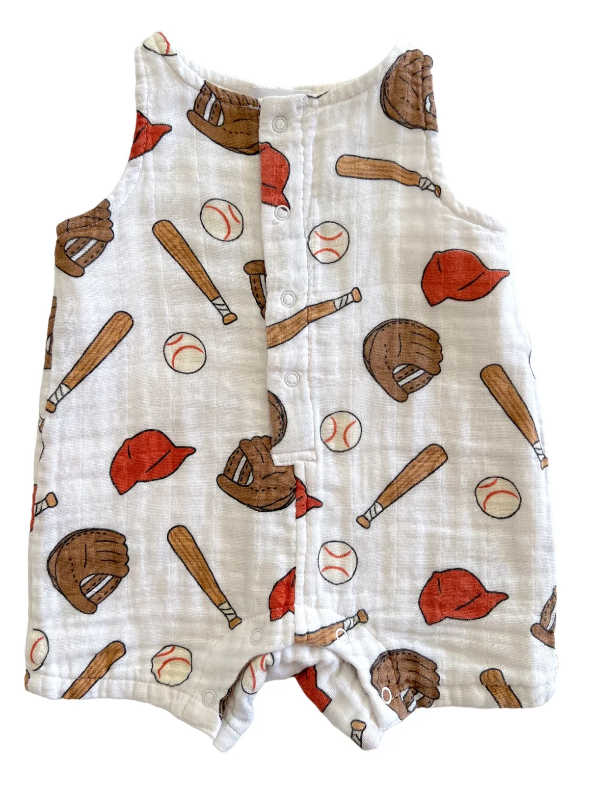 Muslin Shortie Romper, Baseball
