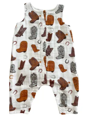Muslin Sleeveless Romper, Cowboy Boots