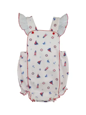 Nautical Pima cotton baby girl Sunsuit