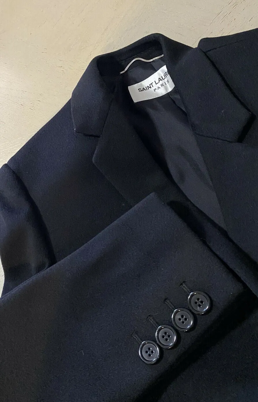 New $3790 Saint Laurent Men Wool/Cashmere Overcoat Coat Black 36 US/46 Eu Italy