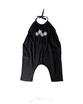 NOE X KAHIAU - Tribal Flower Keiki Black Halter Romper