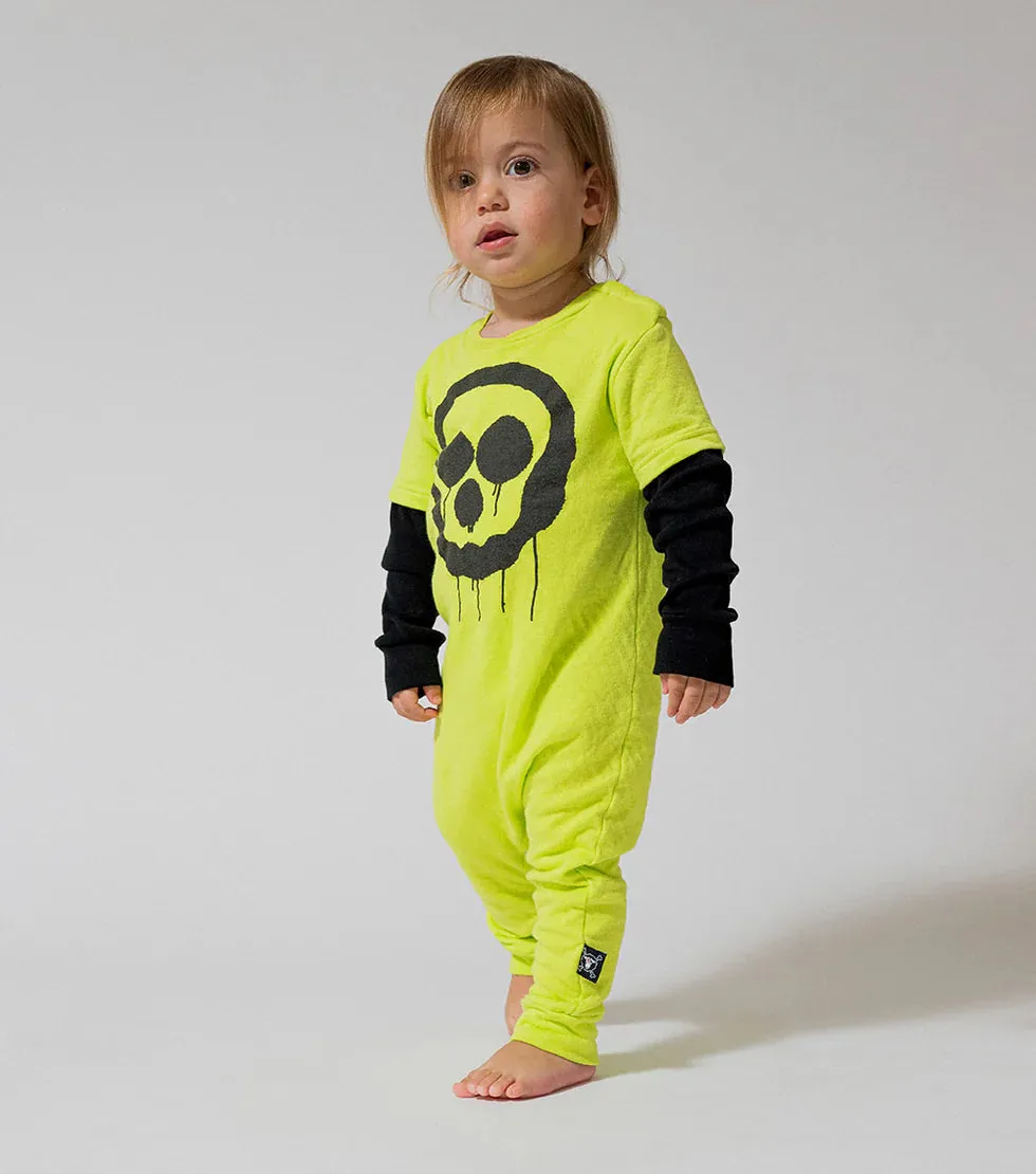 Nununu Droopy Skull Long Sleeve Romper | hot lime