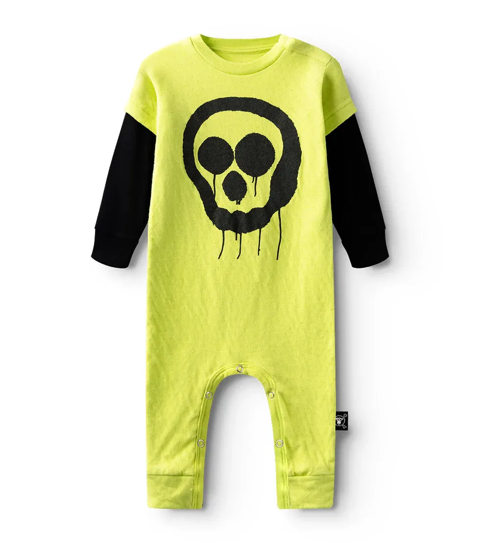 Nununu Droopy Skull Long Sleeve Romper | hot lime