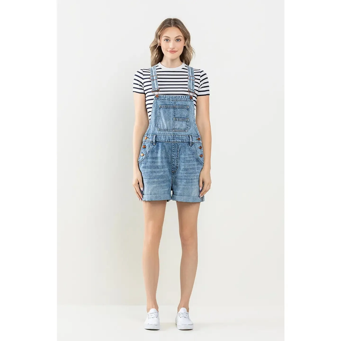 Orange Washed Cotton Denim Casual Romper Overalls