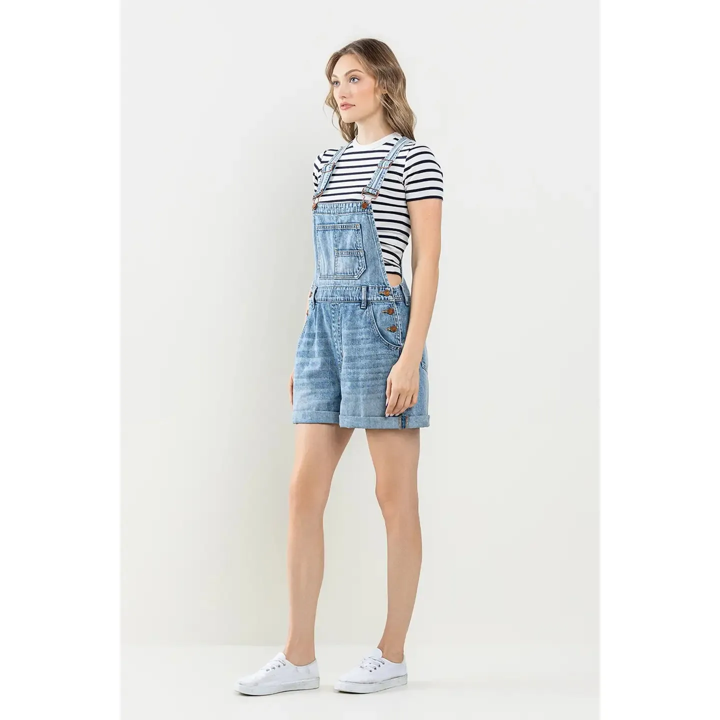 Orange Washed Cotton Denim Casual Romper Overalls