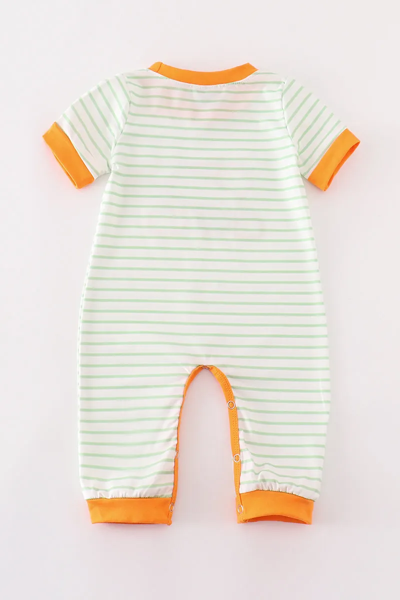 Orange wheelbarrow pumpkin applique boy romper