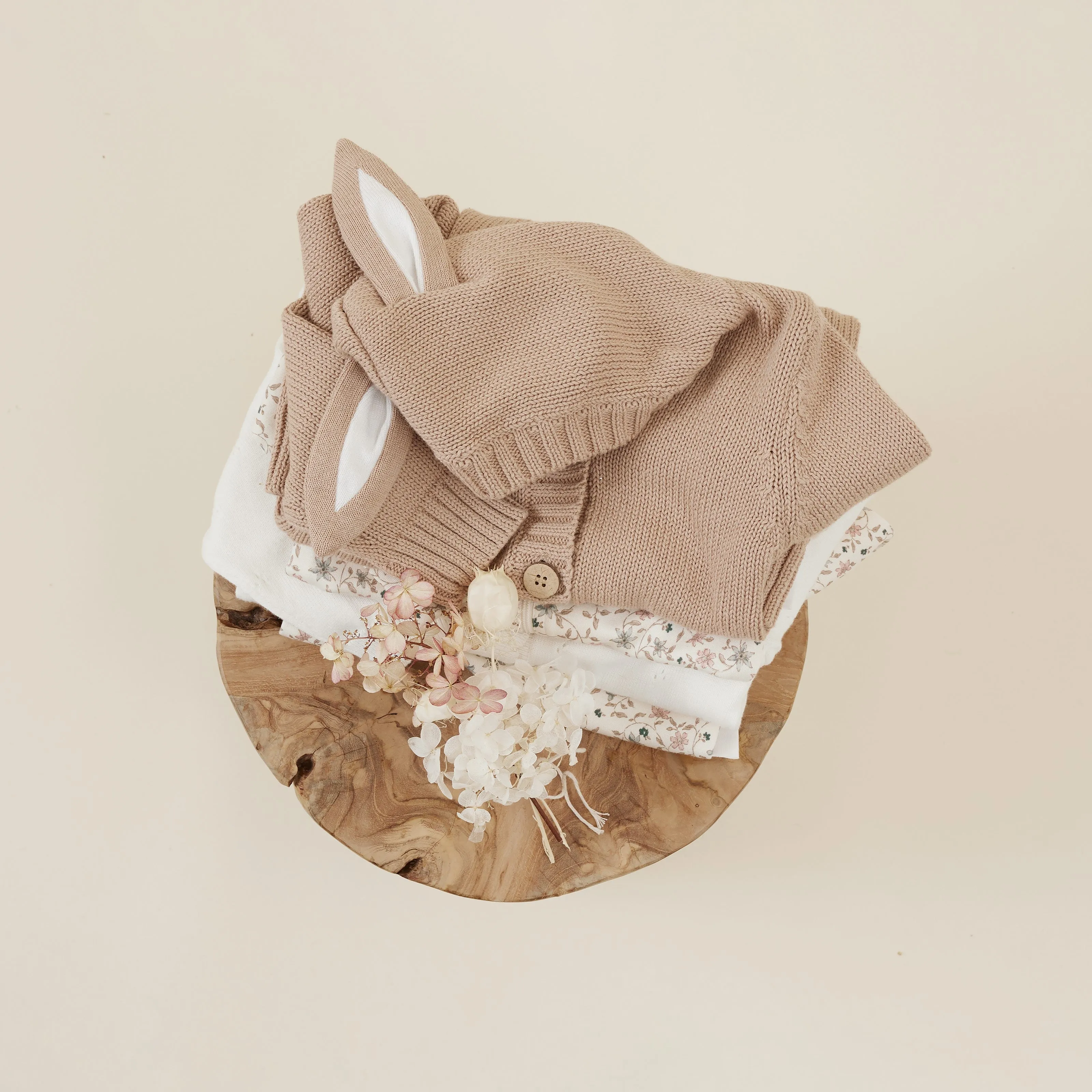 Organic Cotton Knit Romper Taupe | Bunny Ears