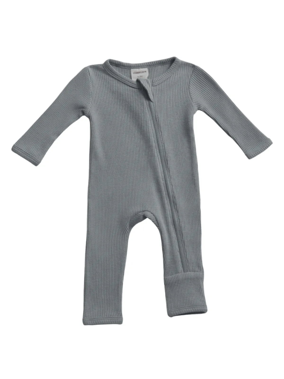 Organic Waffle Basic Zip Romper, Mountain Green