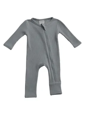 Organic Waffle Basic Zip Romper, Mountain Green