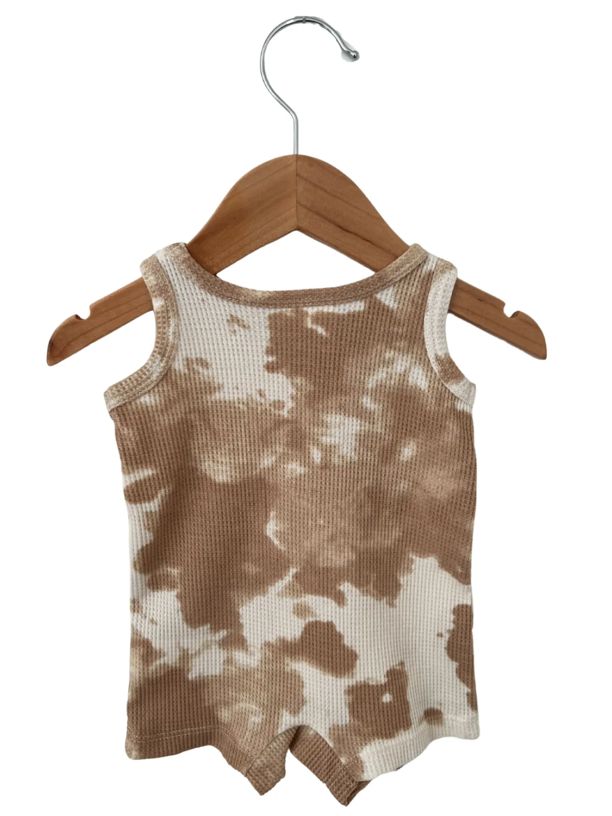 Organic Waffle Shortie Romper, Almond Tie Dye