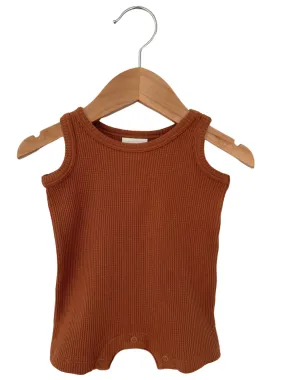 Organic Waffle Shortie Romper, Caramel