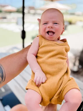 Organic Waffle Shortie Romper, Honey