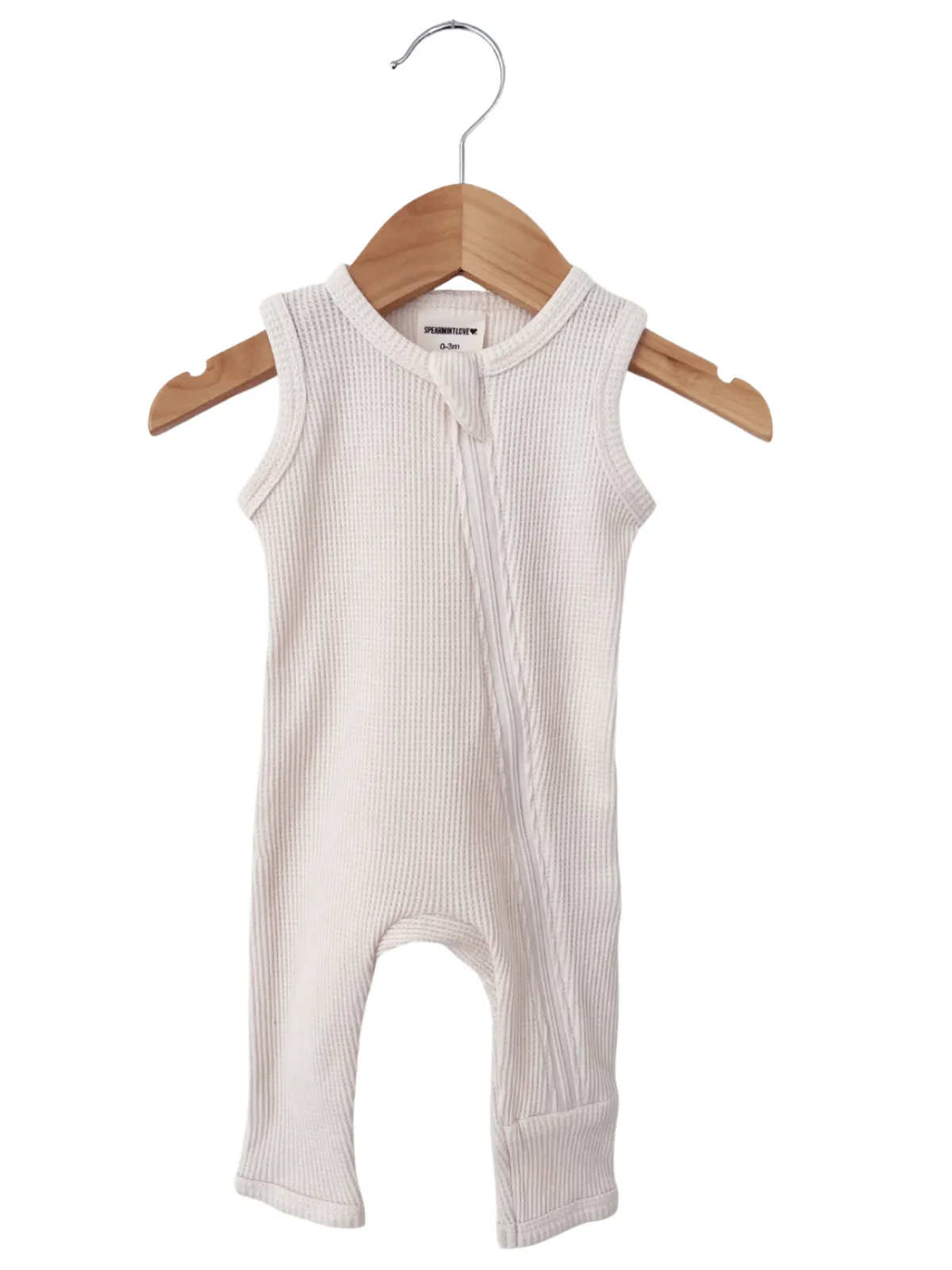 Organic Waffle Sleeveless Zip Romper, Snow
